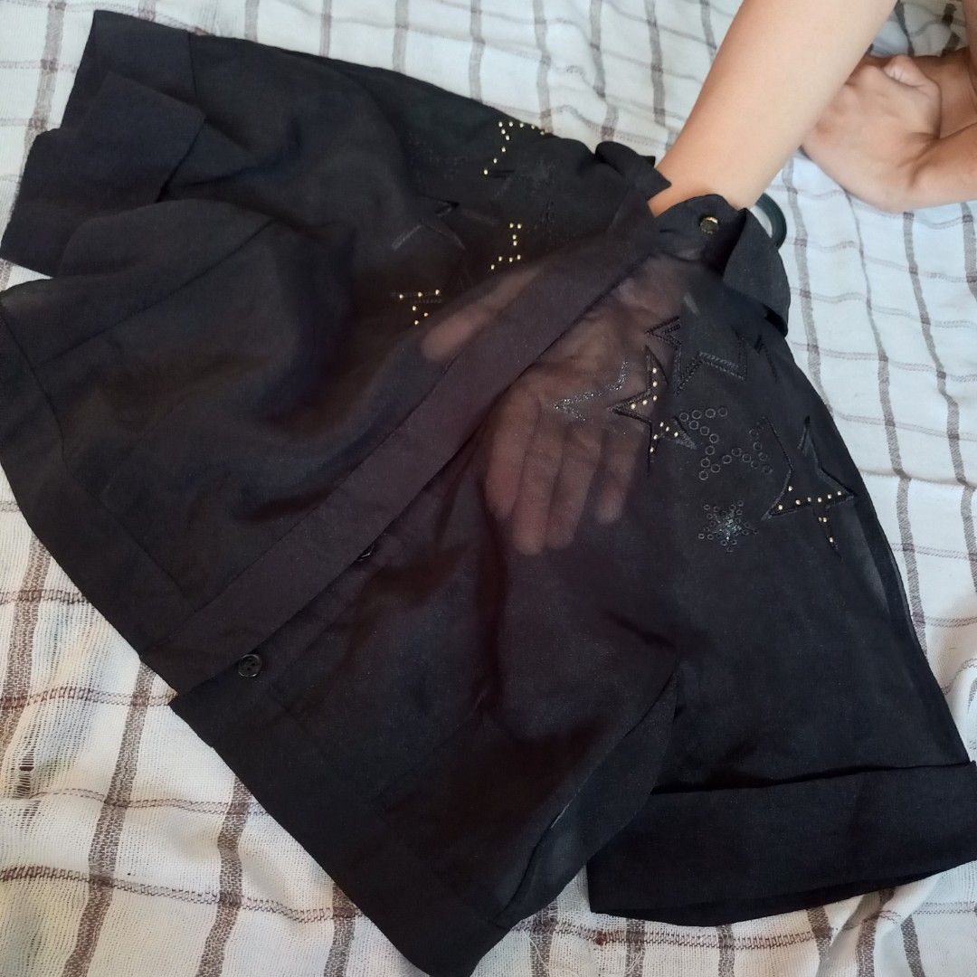 Chiffon Crop Polo (Category: Blouses) located in Manila. Submitted by b2dazzle (Listing ID 1242227412, Image 3). Description: Used only once as inner for dress! Item is like new. See through / chiffon cropped blouse with diamond details. Perfect for layering ♡ Photo when worn is from an online store only, not mine..