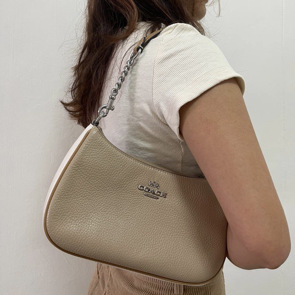 Coach CA173 Teri Shoulder Bag In Colorblock IN Silver Sandy Beige