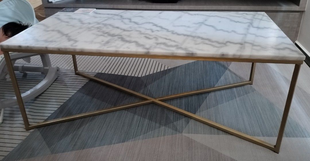 Courts White Real Marble Rectangle Coffee Table with Gold Frame