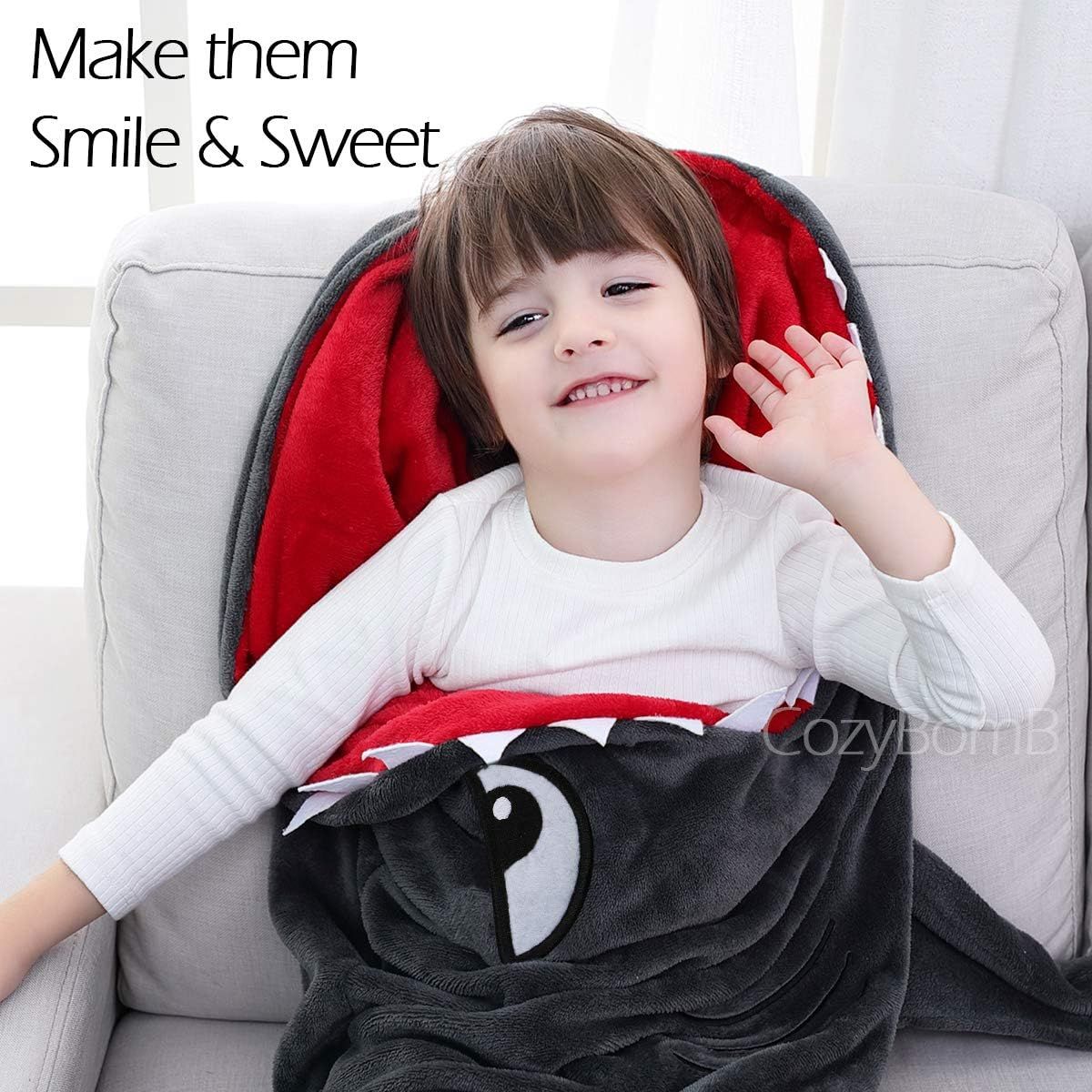 CozyBomB Shark Tails Animal Blanket for Kids Cozy Smooth One Piece Design Durable Seamless Plush Throw Enlarged Size Gray Sleeping Bag with Blankie Fun Fin Boys and Girls Hobbies