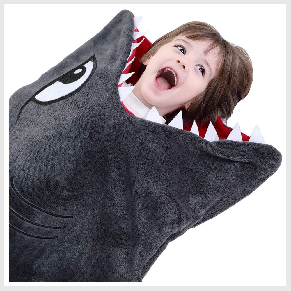 CozyBomB Shark Tails Animal Blanket for Kids Cozy Smooth One Piece Design Durable Seamless Plush Throw Enlarged Size Gray Sleeping Bag with Blankie Fun Fin Boys and Girls Hobbies