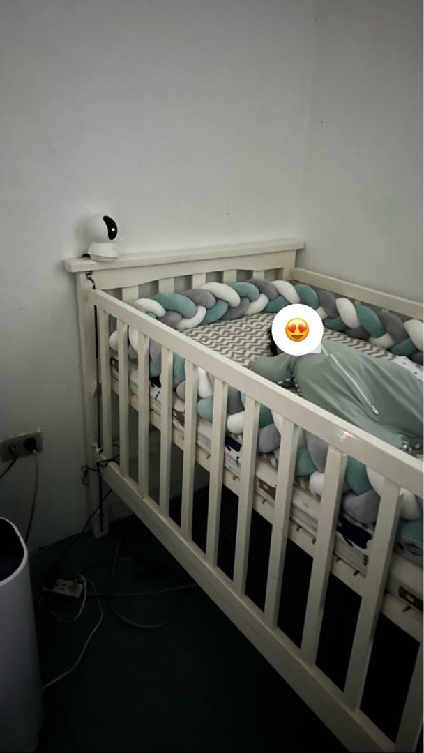 Crib with drop side set on Carousell