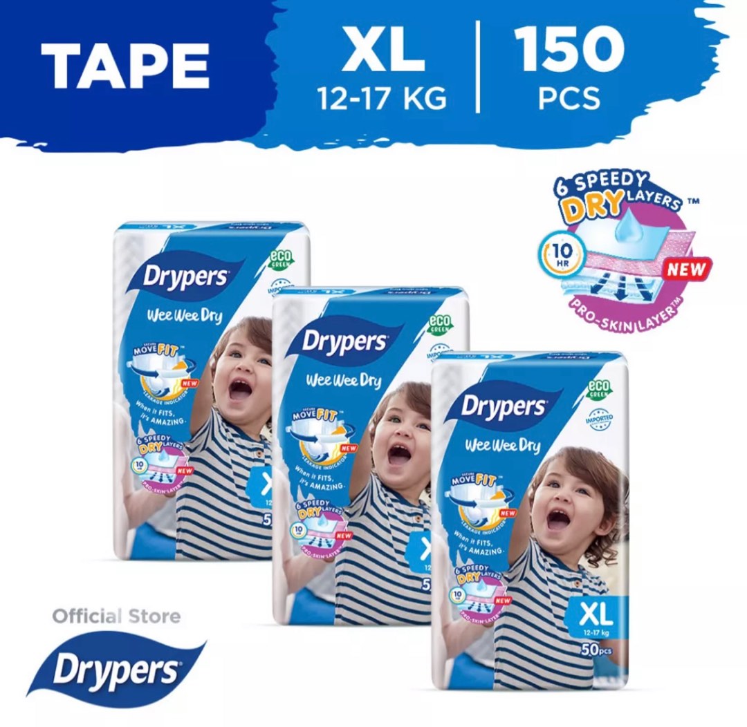 Drypers Wee Wee Dry XL Tape, Babies & Kids, Bathing & Changing, Diapers