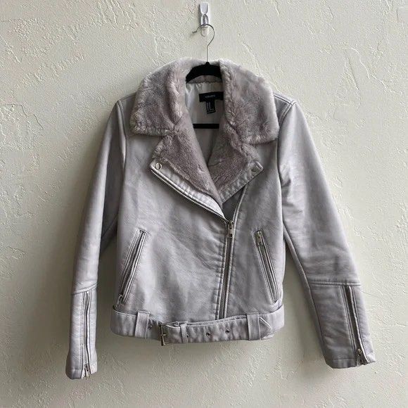 Grey leather jacket top forever 21