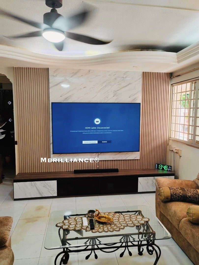 Full height fluted panels tv console feature wall with storage cabinet, Furniture & Home Living ...