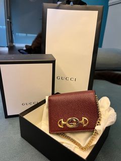 Gucci Zumi Horse-Bit Card Case on A Chain in Green