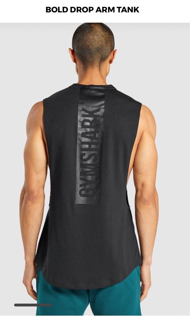 Gymshark bold drop arm tank top black, Men's Fashion, Activewear