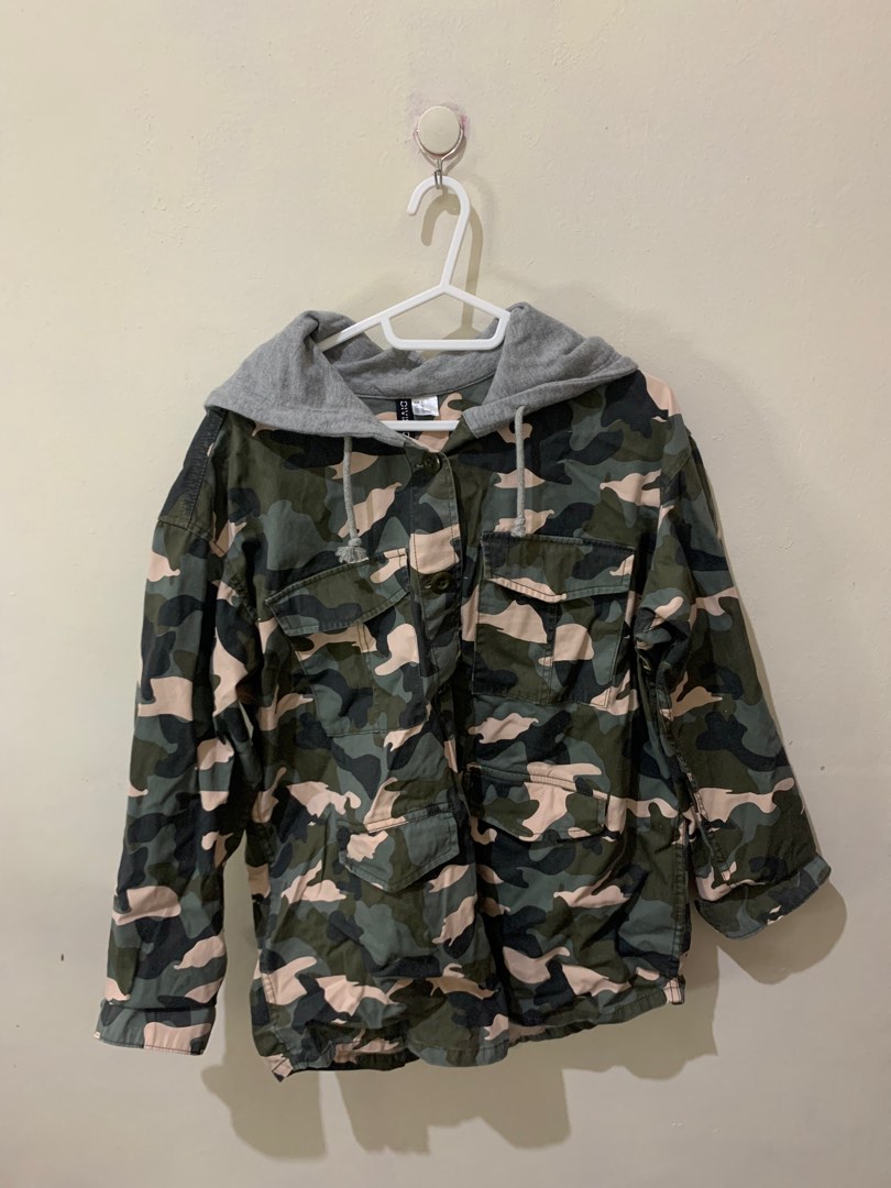 H M Army Print Hoodie