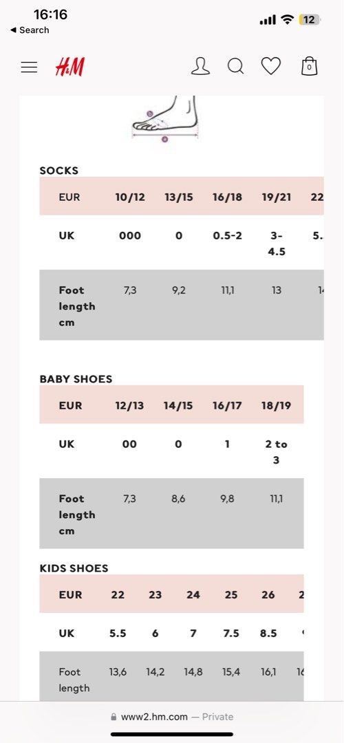 H&m baby online size guide