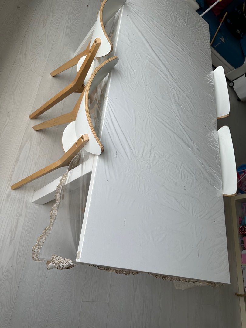 IKEA extendable dining table with 4 chairs, Furniture & Home Living