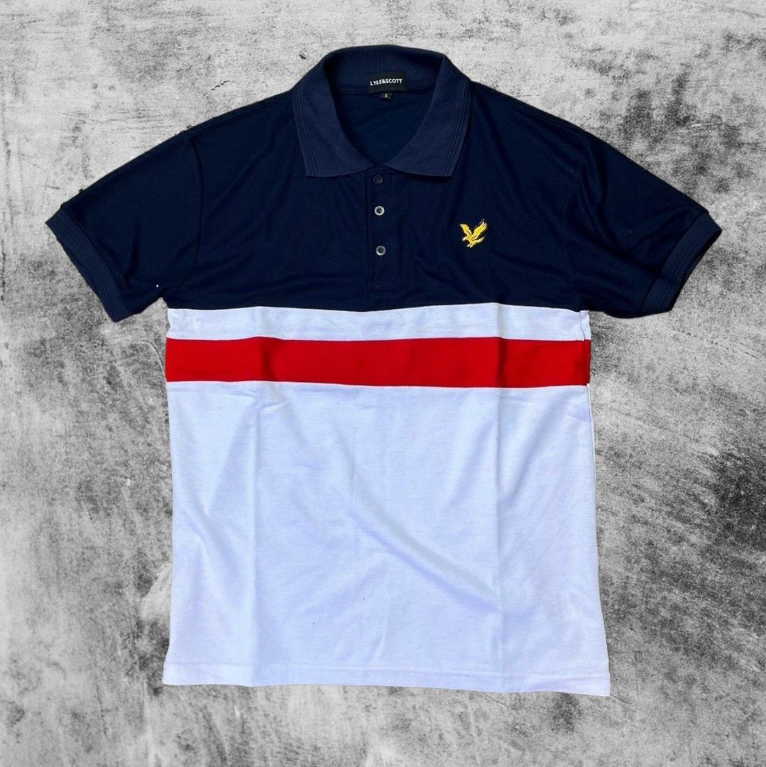 Kaos Polo Shirt Lyle Scott Navy Putih Merah