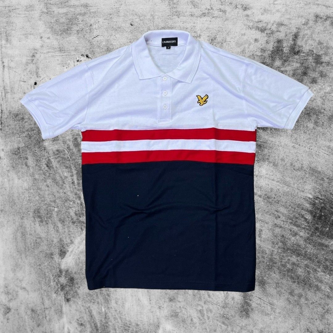 Kaos Polo Shirt Lyle Scott Putih Merah Navy