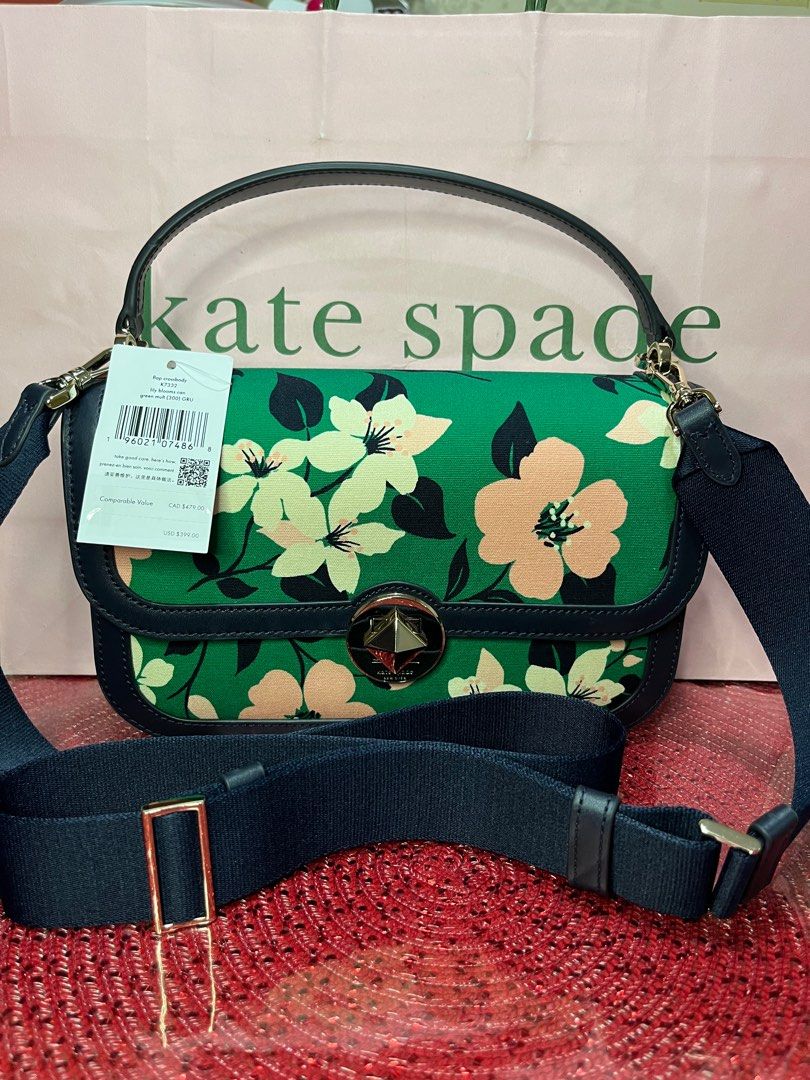 Kate Spade Ella Lily Blooms Small Top Zip Tote Crossbody Green Multi