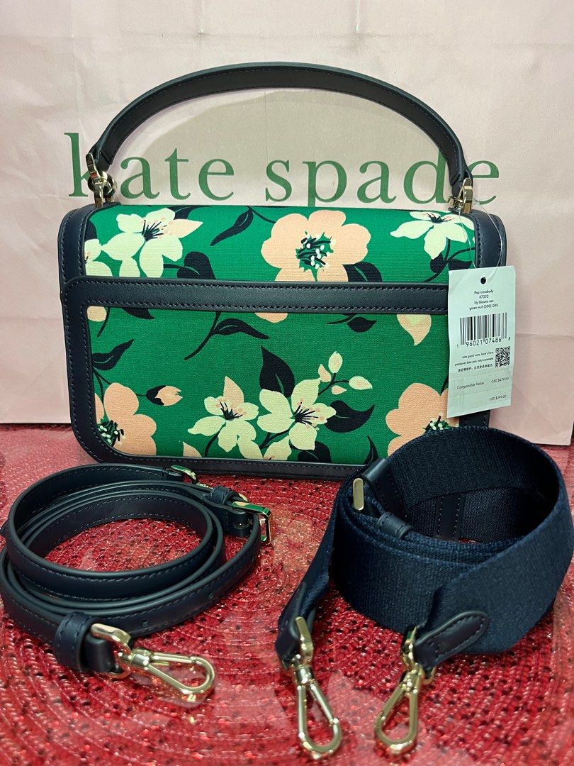 Kate Spade Ella Lily Blooms Small Top Zip Tote Crossbody Green Multi