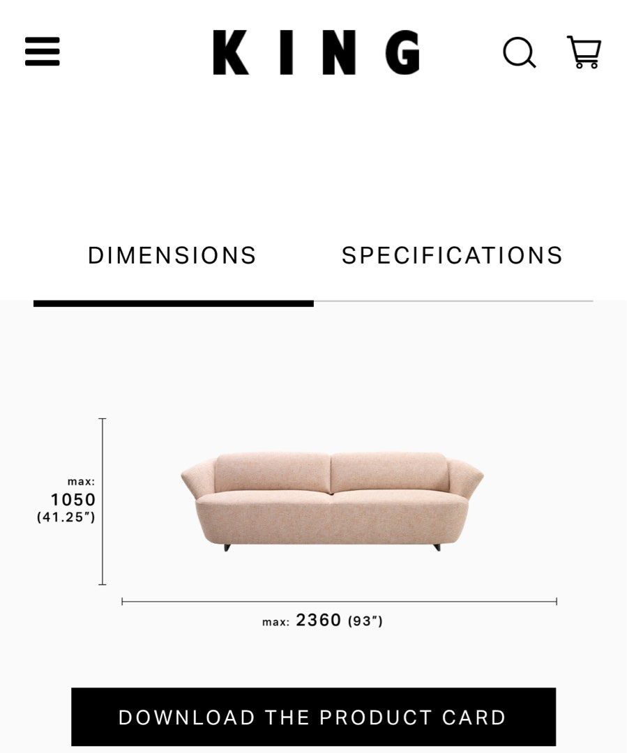 King Living 2.5 seater Fleur sofa couch in Blush, Furniture & Home
