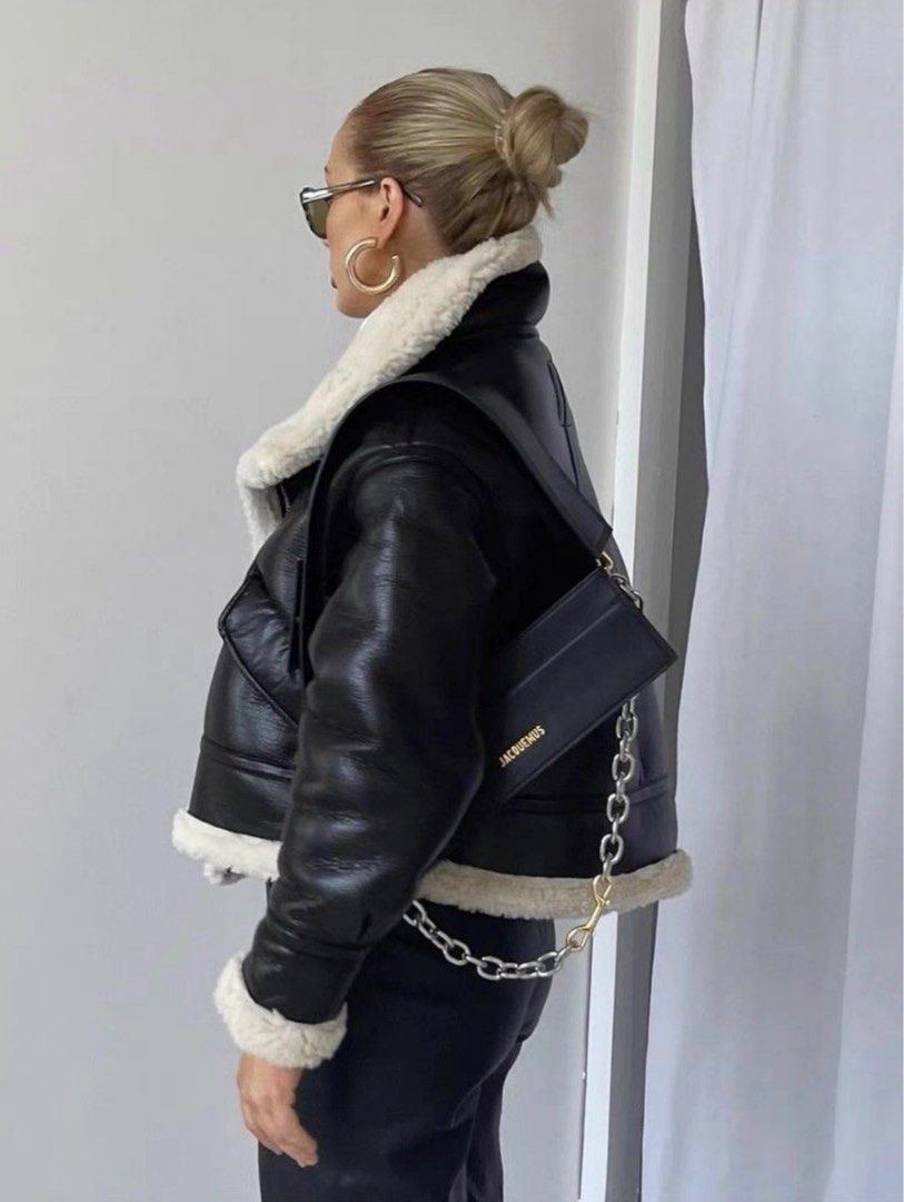 Faux leather jacket with wool lining