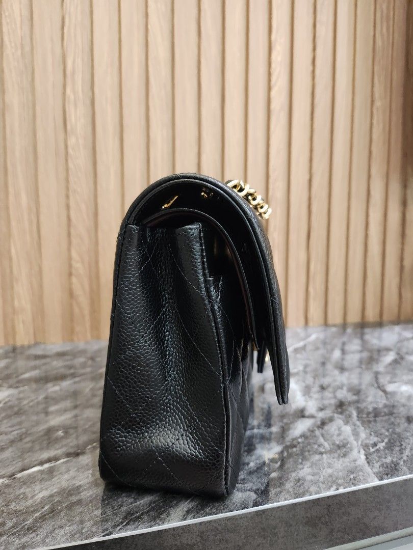 Like New* Microchip Chanel Classic Double Flap Black Caviar with Gold  Hardware Medium size Purchased 7months ago, Luxury, Bags & Wallets on  Carousell