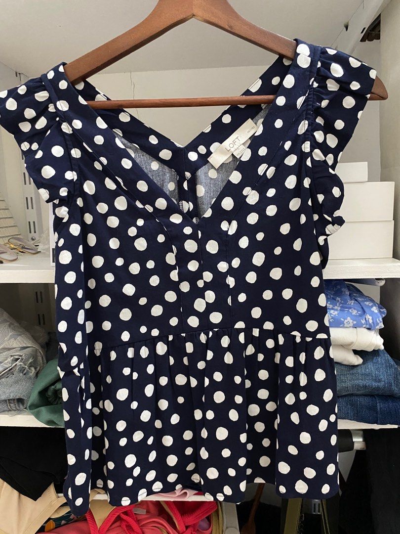 Loft Formal Blue Polka dots Top Women s Fashion Tops Blouses on