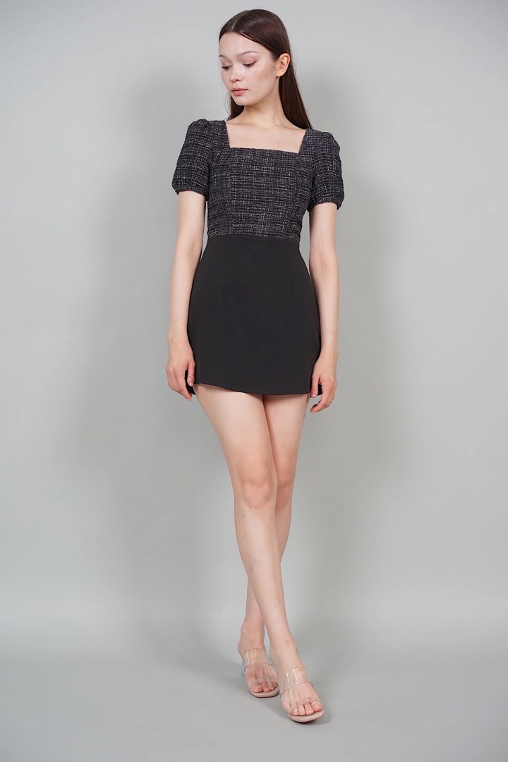 MDS Alysa Mini Romper Dress in Black Tweed, Women's Fashion, Dresses &  Sets, Rompers on Carousell
