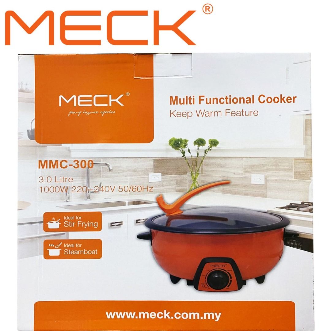 MECK Multi Cooker MMC 300 3.0L 1800w Grill Steam Steamboat Stir Deep Fry Warm Non Stick Inner Pot Glass Lid Pemasak 4.7 7 Ratings 19 Sold