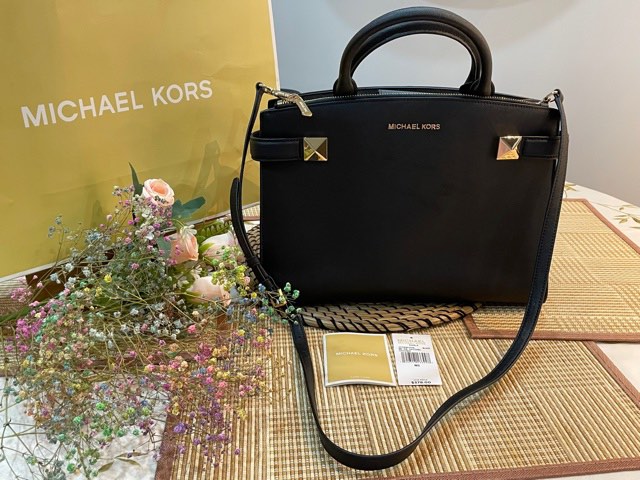 Michael Kors, Bags, Michael Kors Black Karla Medium Ew Satchel Leather  Handbag