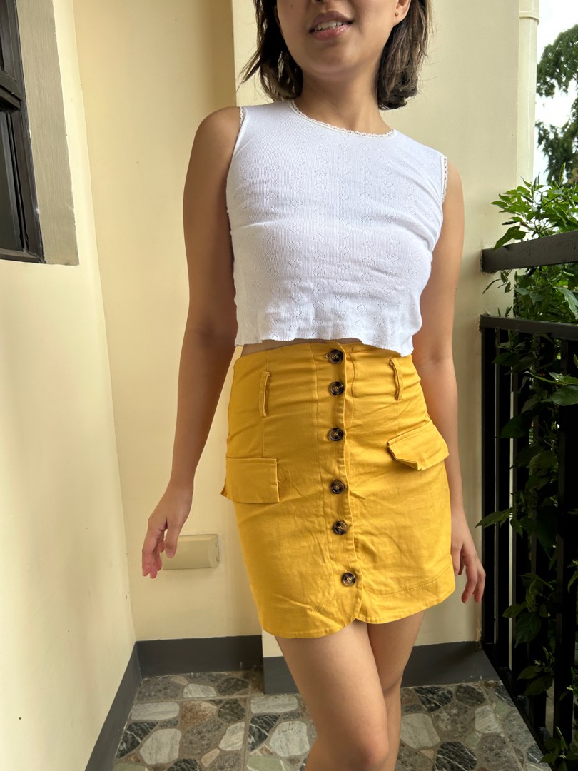 mustard yellow button down skirt Women s Fashion Bottoms Skirts