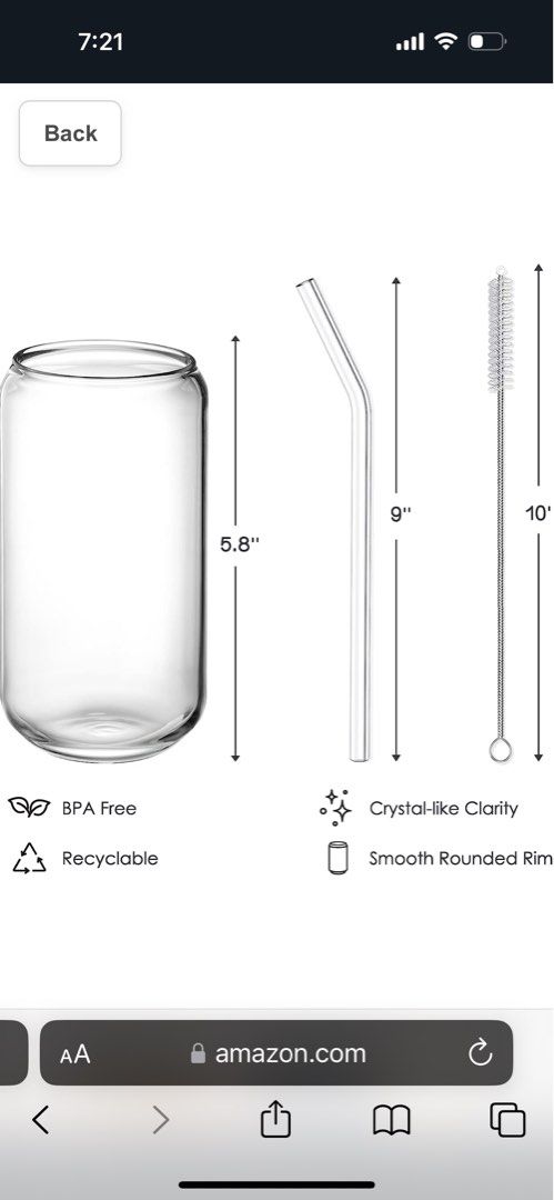 NETANY Drinking Glasses with Glass Straw 4pcs Set