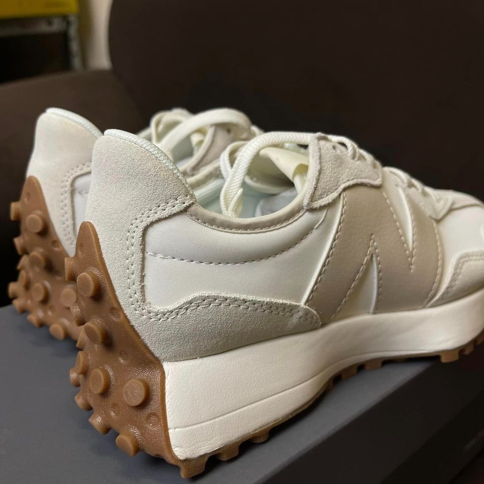 New Balance 327 Beige White Gum Pink, Women's Fashion, Footwear