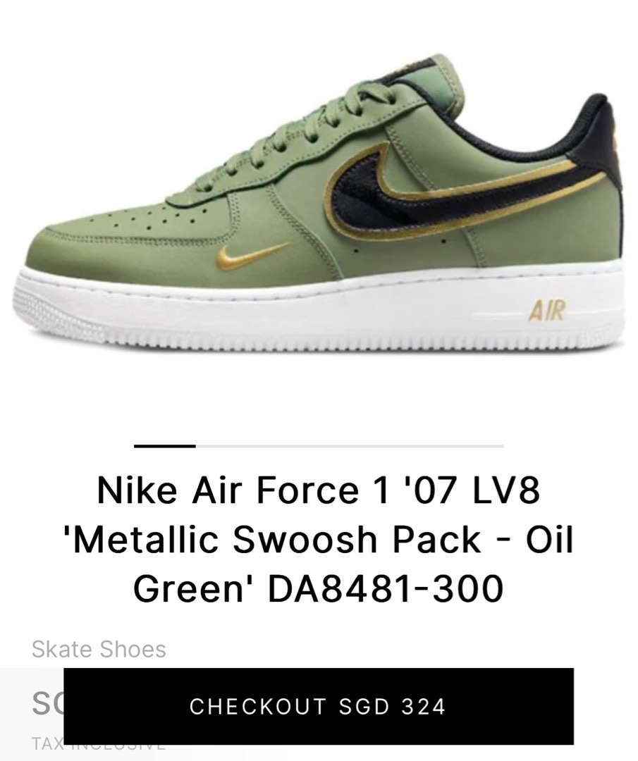 Nike Air Force 1 07 LV8 Double Swoosh Oil Green Gold DA8481-300