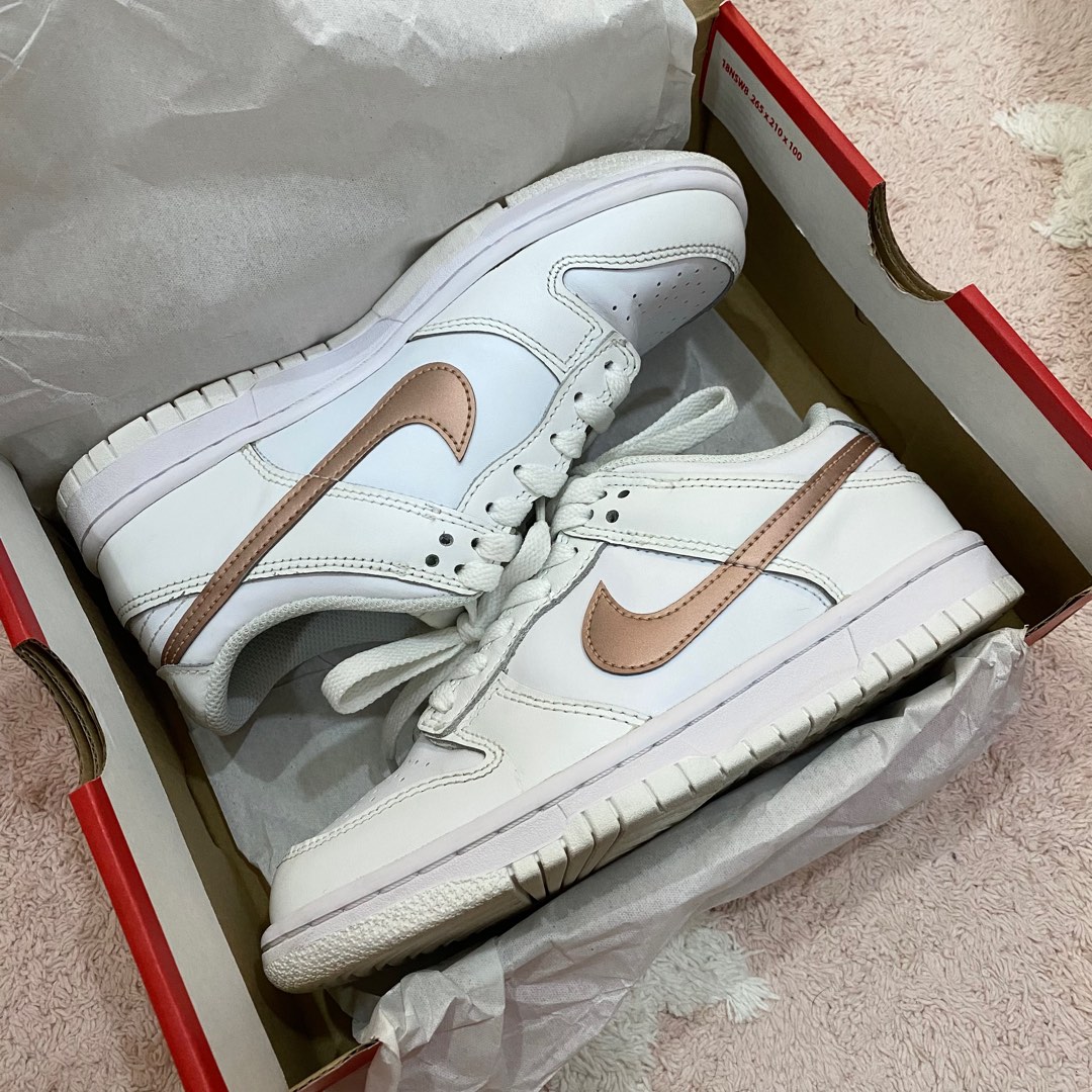 ˖˚ᜊ 𝐧𝐢𝟕𝐨𝐮% ᜊ꙳⋆ Nike Dunk Low White Pink GS白底玫瑰金勾