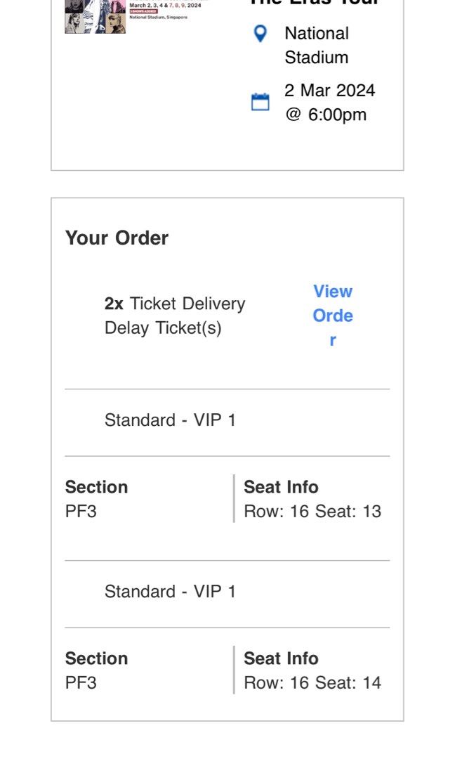 VIP 1 OPENING NIGHT taylor swift concert tickets (2 march 2024