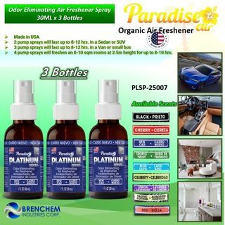 Paradise Air Platinum Series Odor Eliminator Air Freshener Spray bundle 3bottles x 30ml