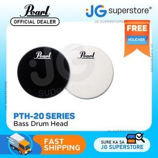 Pearl 20" ProTone Ebony Resonant Bass Drum Head with Perimeter EQ and Pearl Logo (Black, White) | PTH-20PL, PTH-20CEQPL | JG Superstore