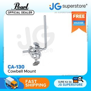 Pearl CA130 Hoop Mounted Cowbell Accessory Holder with L-Arm Stop Lock Non-Marring Hinged Rubber Jaws for Bass Drum | JG Superstore