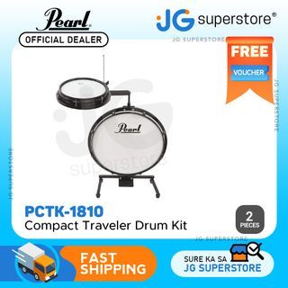Pearl Compact Traveler 2-Piece Acoustic Travel Drum Kit with 10" Mounted Snare and 18" Bass Drum Set with Black Hardware for Busking and Live Performances | PCTK-1810 | JG Superstore