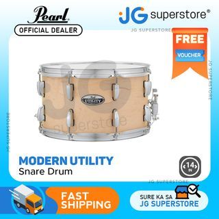 Pearl Modern Utility 14x8 Snare Drum with 6-ply Maple SST Shell, Bridge Lug, Strainer (MUS1480M #224 Matte Natural) | JG Superstore