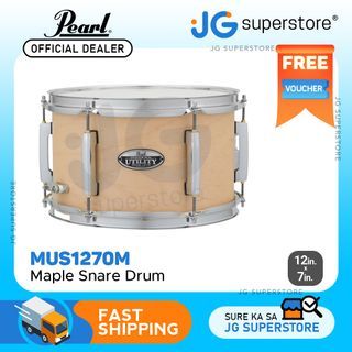 Pearl MUS1270 Modern Utility Snare Drum 12 x 7 Inches (Matte Natural) with 6-ply/5mm Maple SST Shell SR700 Strainer | JG Superstore