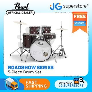 Pearl Roadshow 5-Piece Acoustic Drum Kit with 22" Bass Drum, 14" Snare, 10" / 12" Mounted Toms, 16" Floor Tom, Hardware and Throne for Drummers (Wine Red) | RS525SB/C | JG Superstore