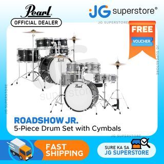 Pearl Roadshow Junior (RSJ465C/C) 5-Piece Jr. Drum Set with Cymbals for Kids (Jet Black, Grindstone Sparkle) | JG Superstore