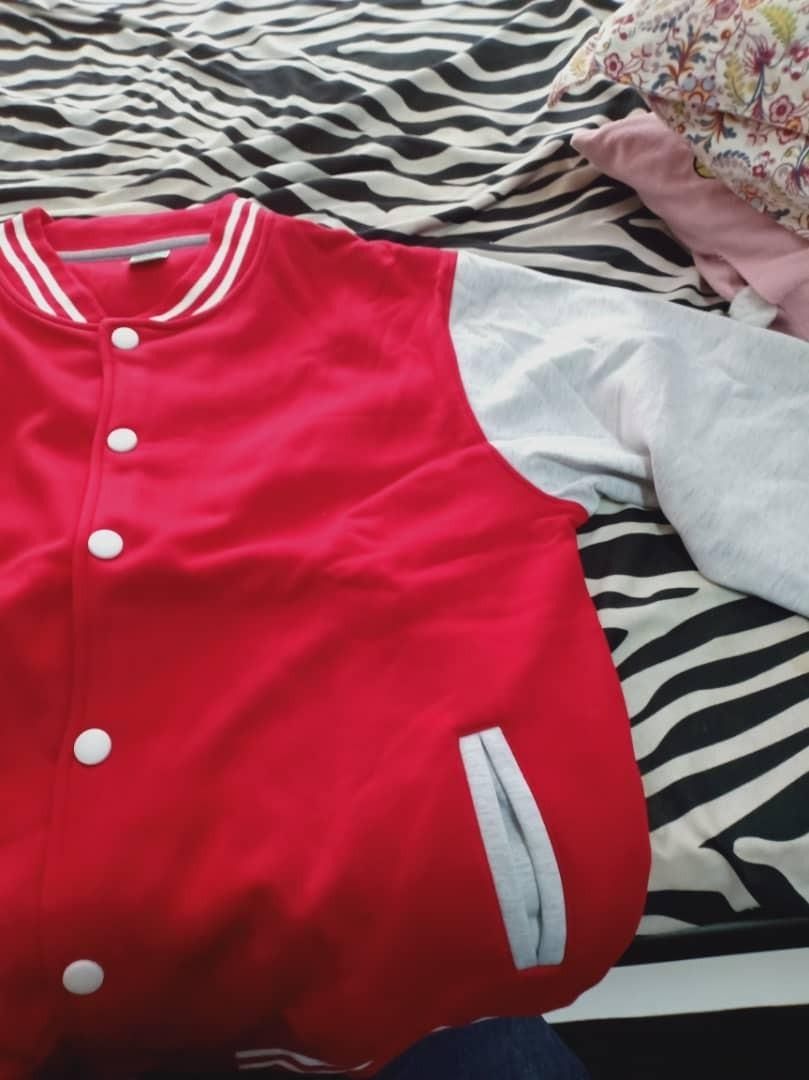 Red jacket store with white sleeves