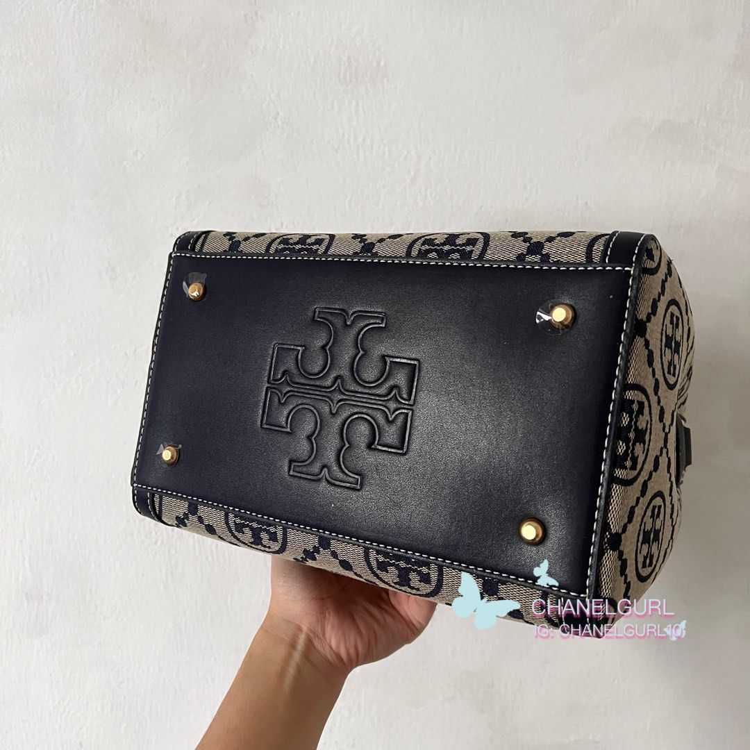 Real Shot Large Tory Burch T Monogram Duffle Crossbody Top handle Bag blue