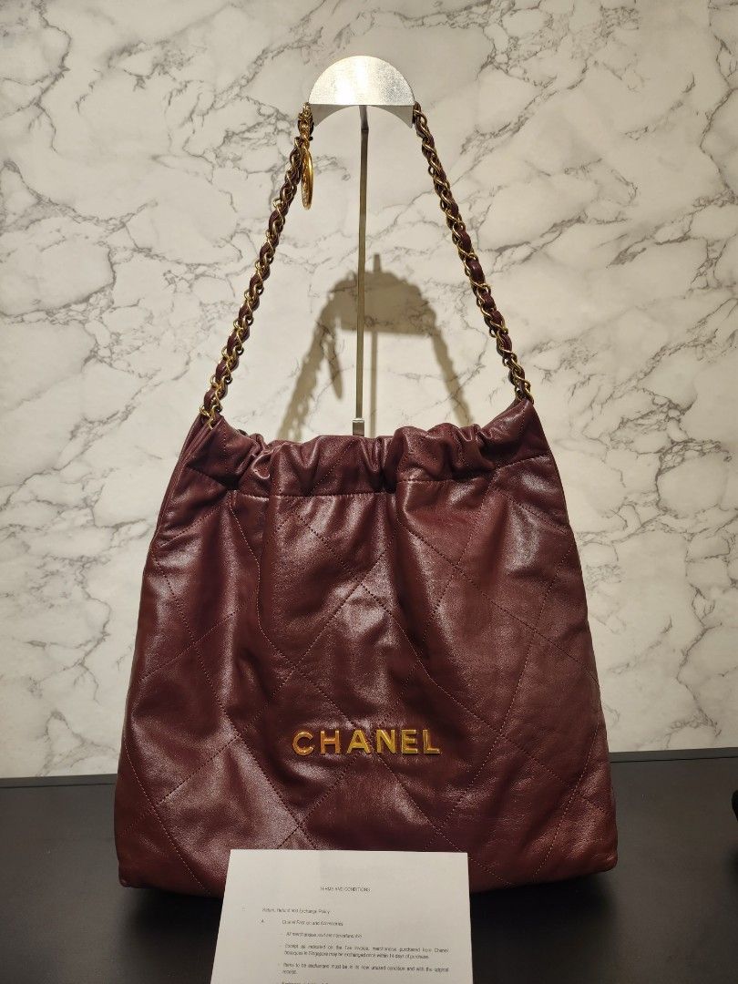 CHANEL 22 Large Chain Shoulder Bag Burgundy - Receipt + Original