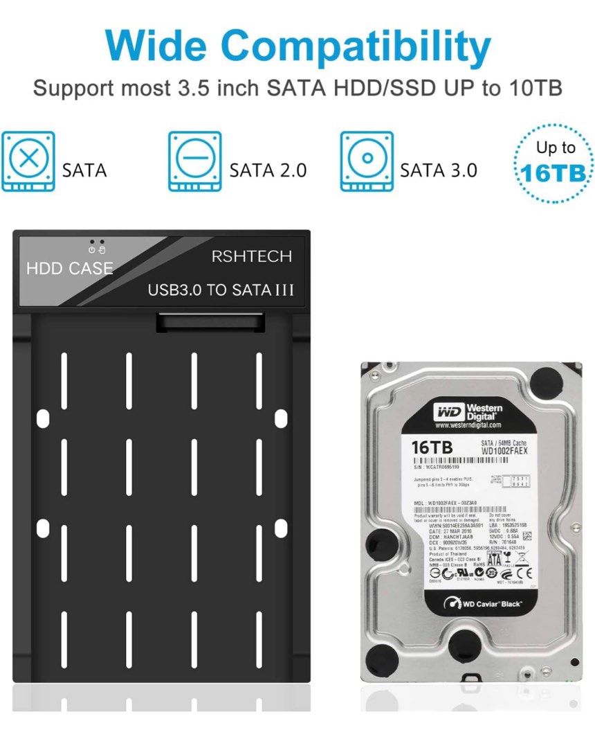 RSHTECH USB 3.0 SATA Hard Drive Enclosure for 3.5 Inch / 2.5 Inch SSD