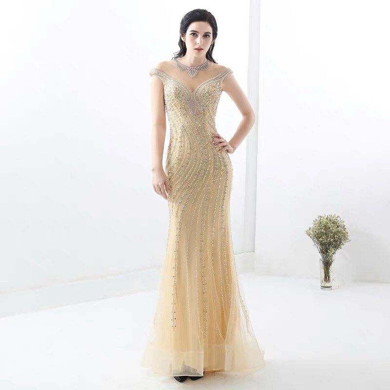 Sequin Mermaid Gown in Gold Women s Fashion Dresses Sets