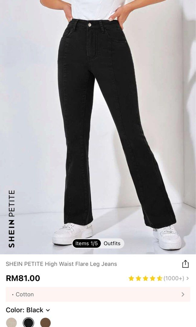 shein petite flared black jeans, Women's Fashion, Bottoms, Jeans & Leggings  on Carousell