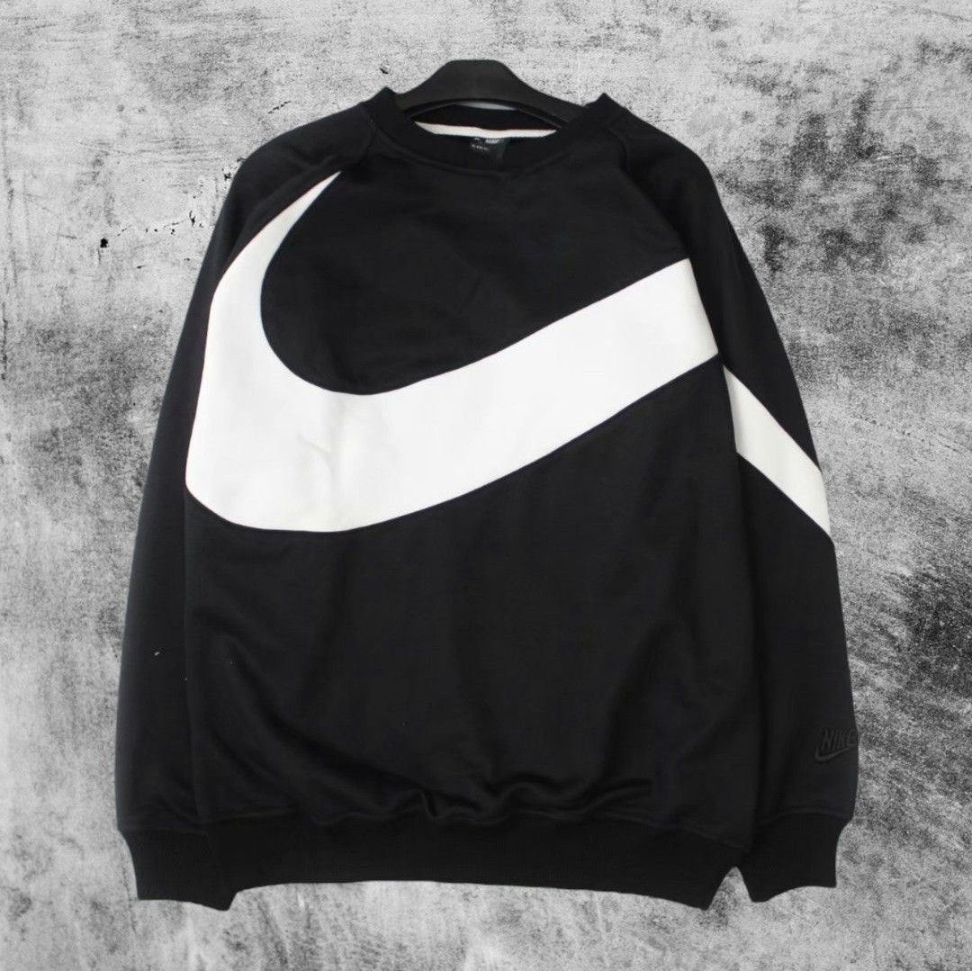 Sweater Crewneck Nike Big Swoosh Hitam Putih