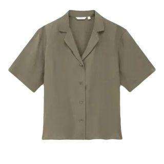 Uniqlo Olive Linen Blend Open Collar Shirt
