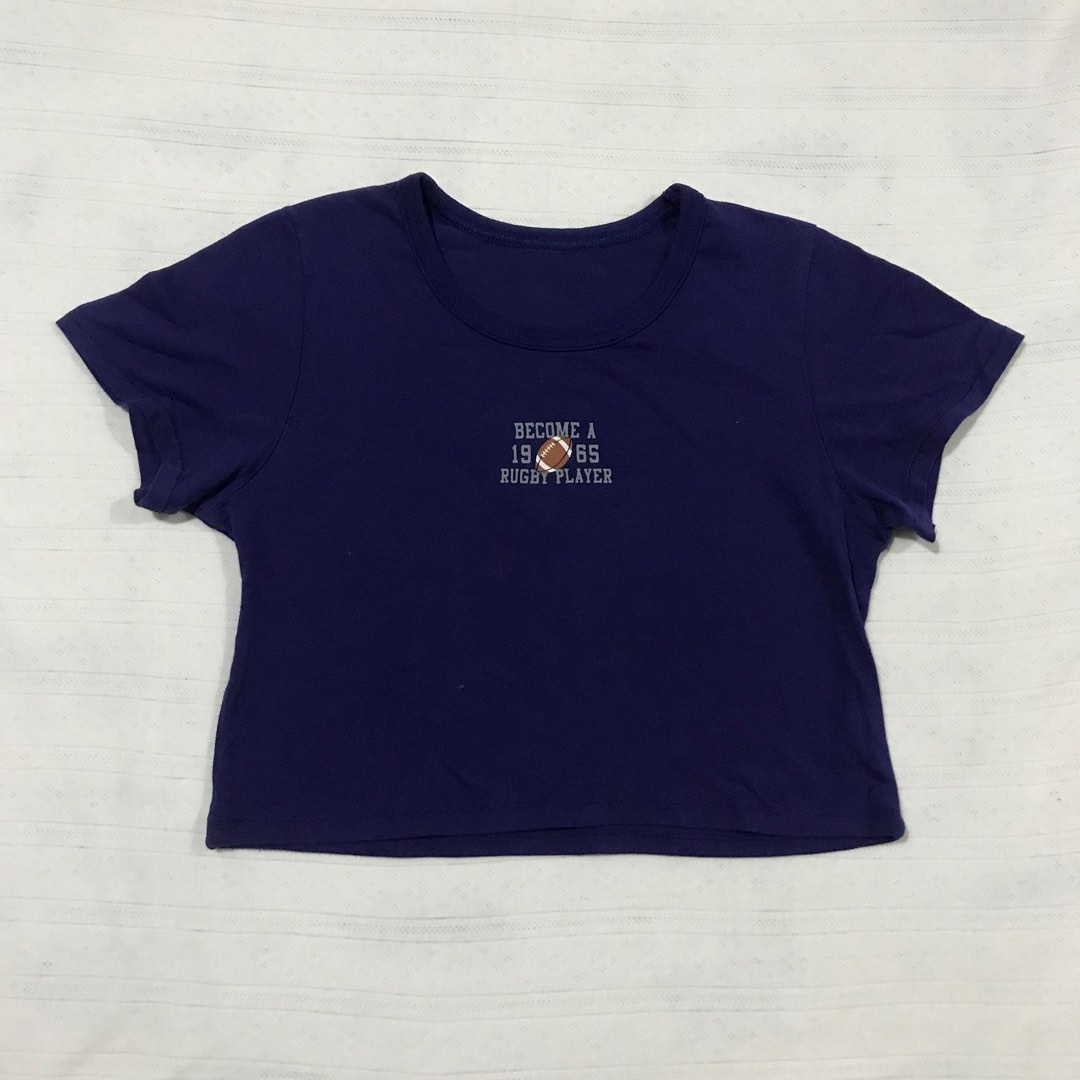 vintage y2k thrifted football navy blue baby tee / crop top on Carousell