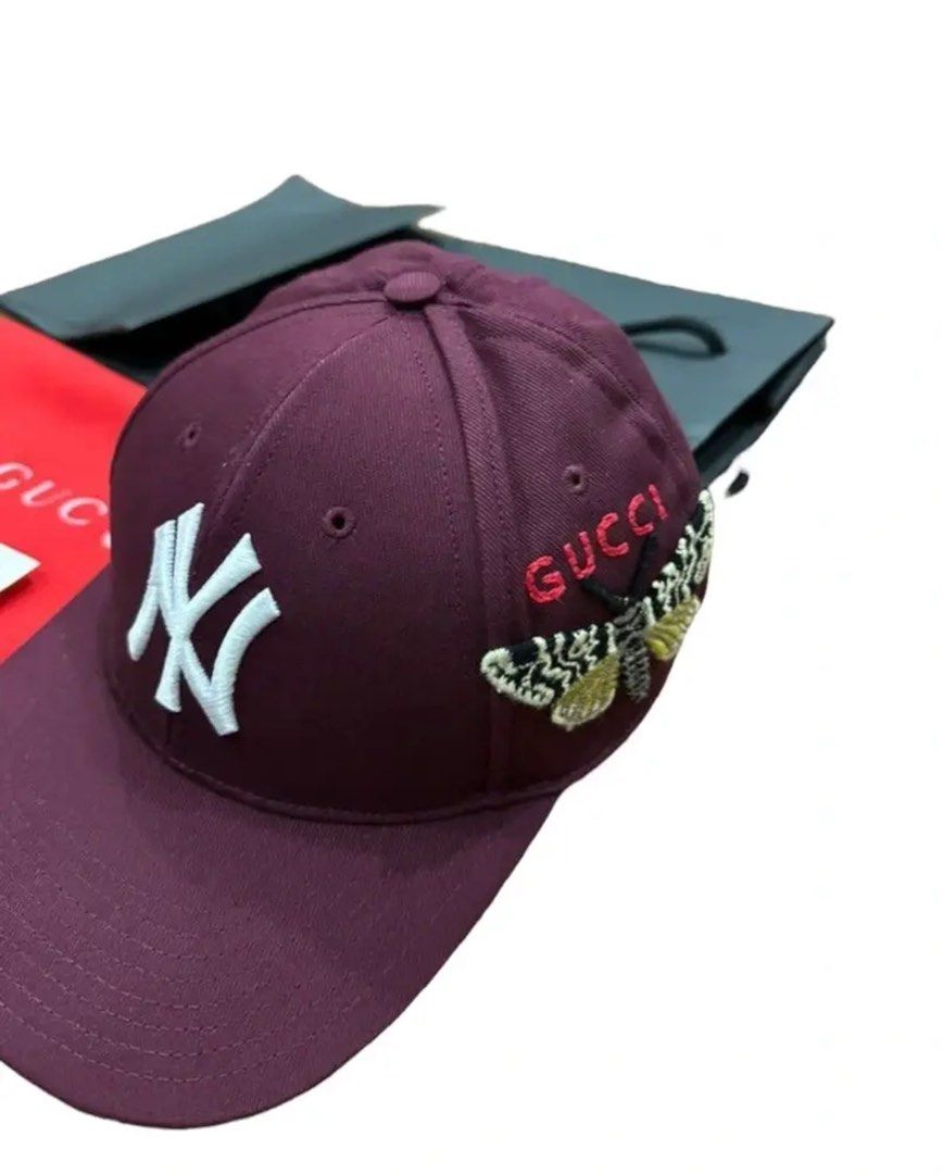 Gucci, Accessories, Gucci Ny Yankees Black Baseball Cap With Logo  Butterfly Embroidery