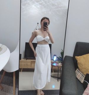 White tube top and skirt set coords